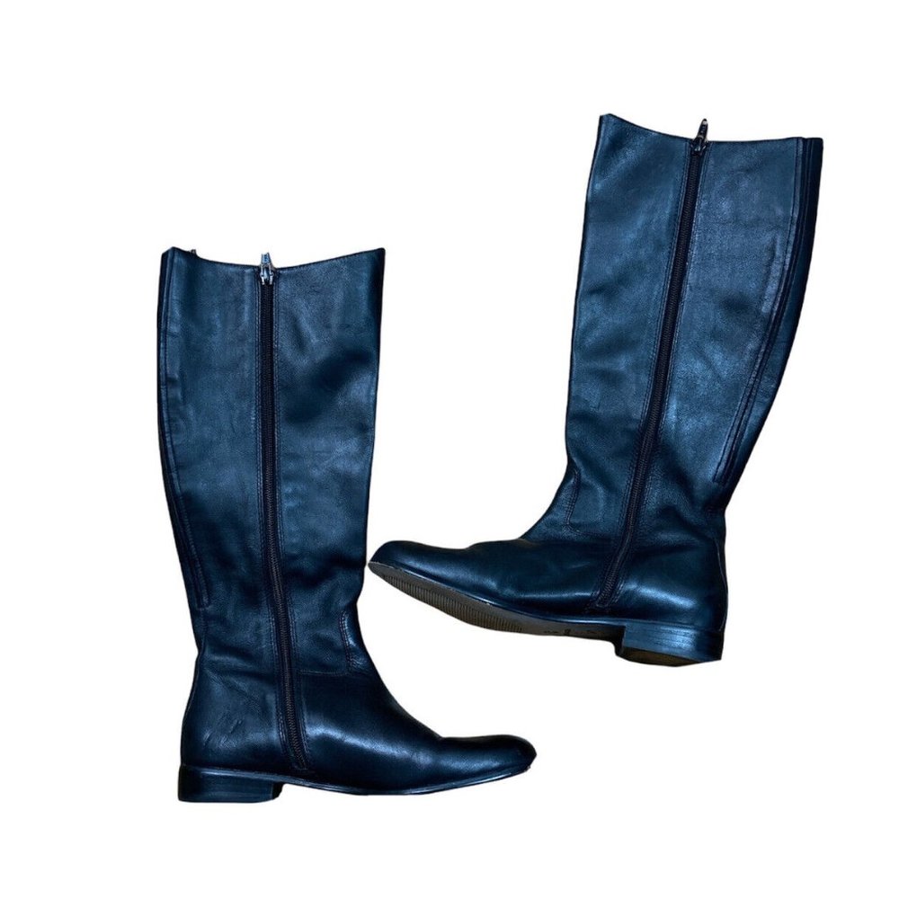 *Corso Cormo Tall Riding Boots Womens 6 Black Leather Tall Zip Low Block Heel - Picture 8 of 11